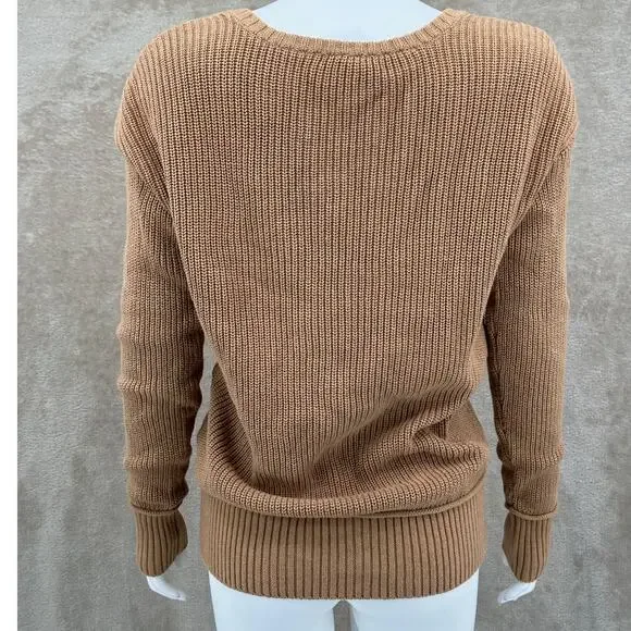 Minnie Rose Sweater Womens Small Tan Knit V-Neck‎ 100% Cotton Minimalist Autumn - Picture 5 of 12